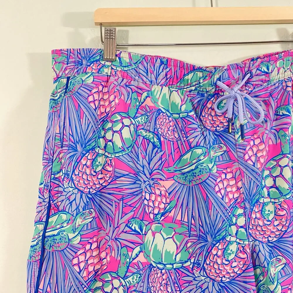 Vineyard Vines Men Pineapples & Sea Turtles Print Drawstring Swim Trunks Size XL